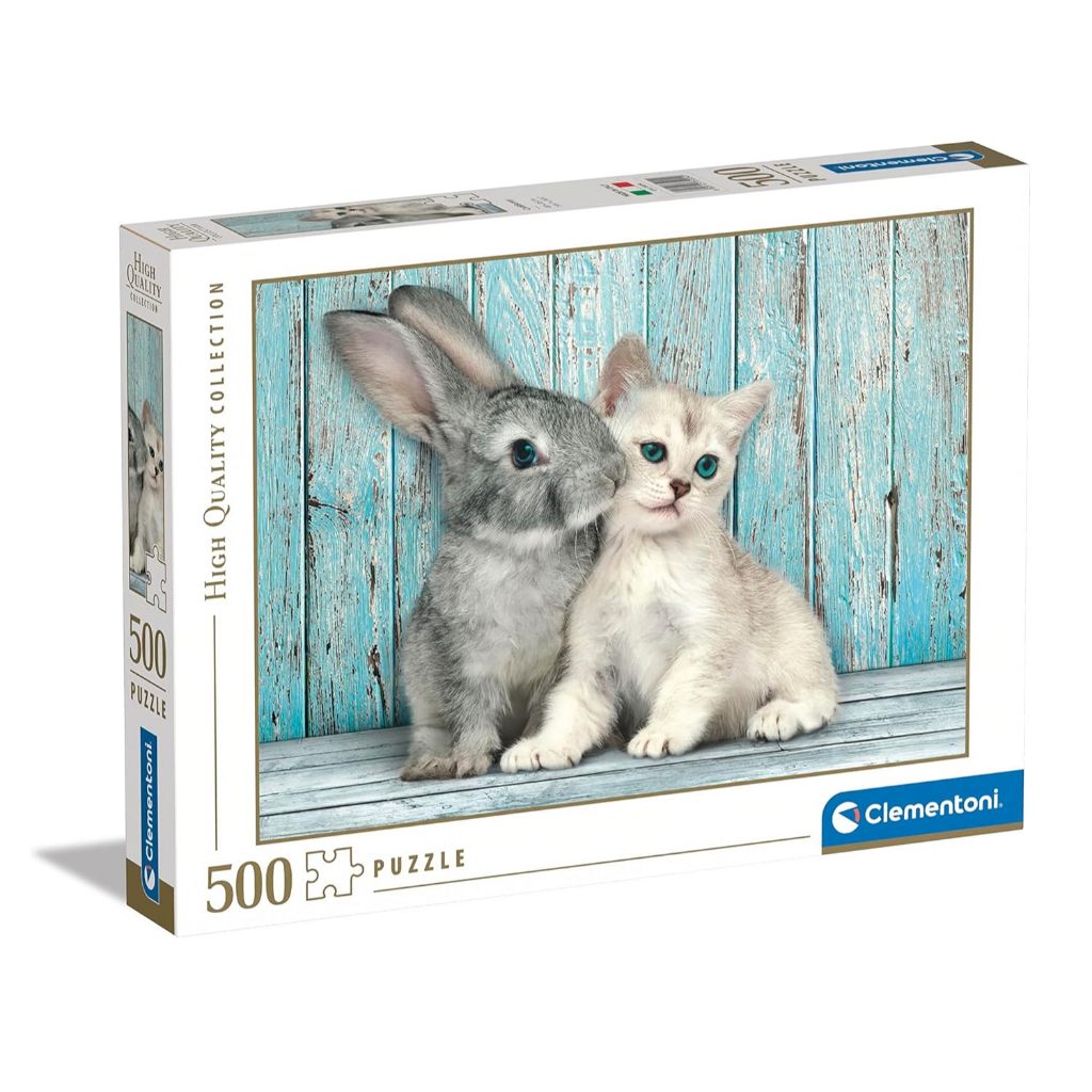 Jigsaw Puzzle Clementoni - Cat&Bunny 500 pcs. Made in Italy จิ๊กซอว์ภาพแมวกับกระต่ายขนาด 500ชิ้น แถมกาว มีสินค้าพร้อมส่ง