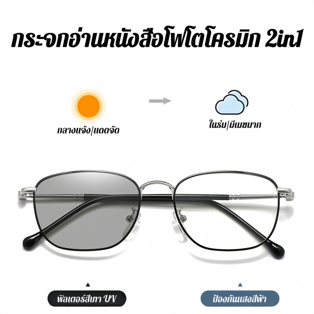 แว่นตาป้องกันแสงสีฟ้าแบบโฟโตโครมิก แว่นอ่านหนังสือ กรอบสี่เหลี่ยมทันสมัย ​​แว่นตาคุณภาพสูง พร้อมเลนส์เปลี่ยนได้ สำหรับผู