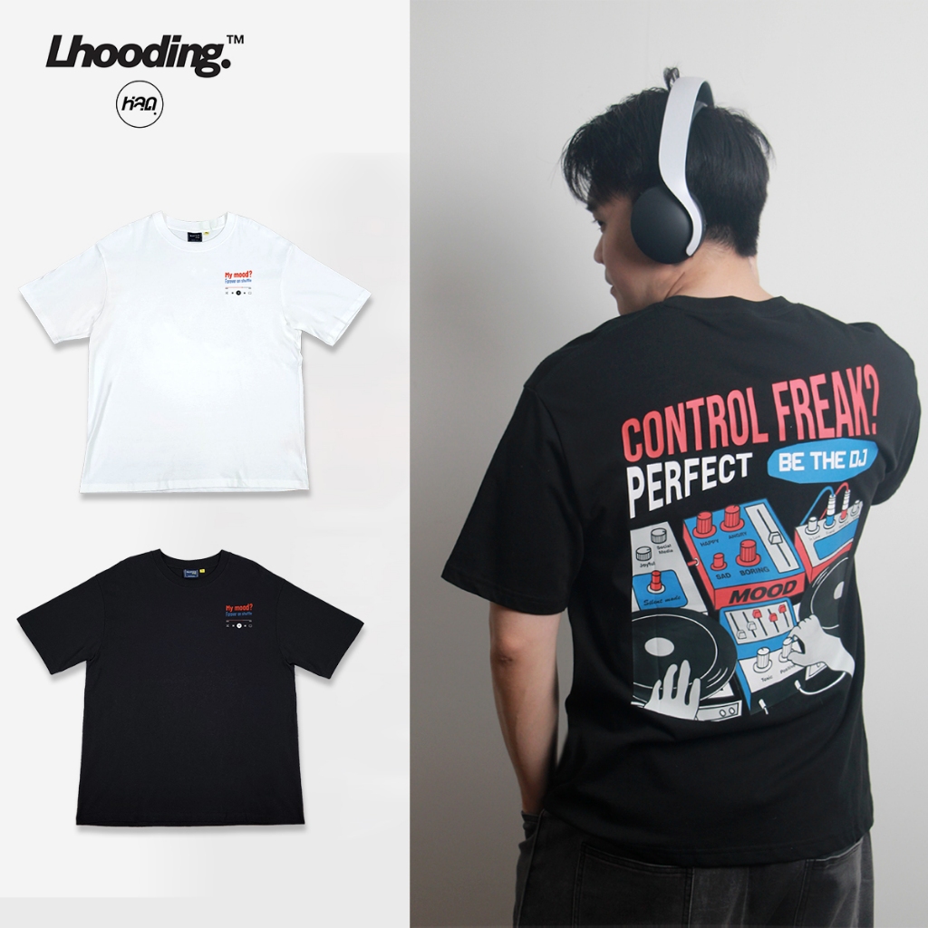 Manfair-เสื้อยืดคอกลมแขนสั้น ลายControl Freak ผ้าคอตตอนแท้ สีขาว-สีดำ(MFT013)