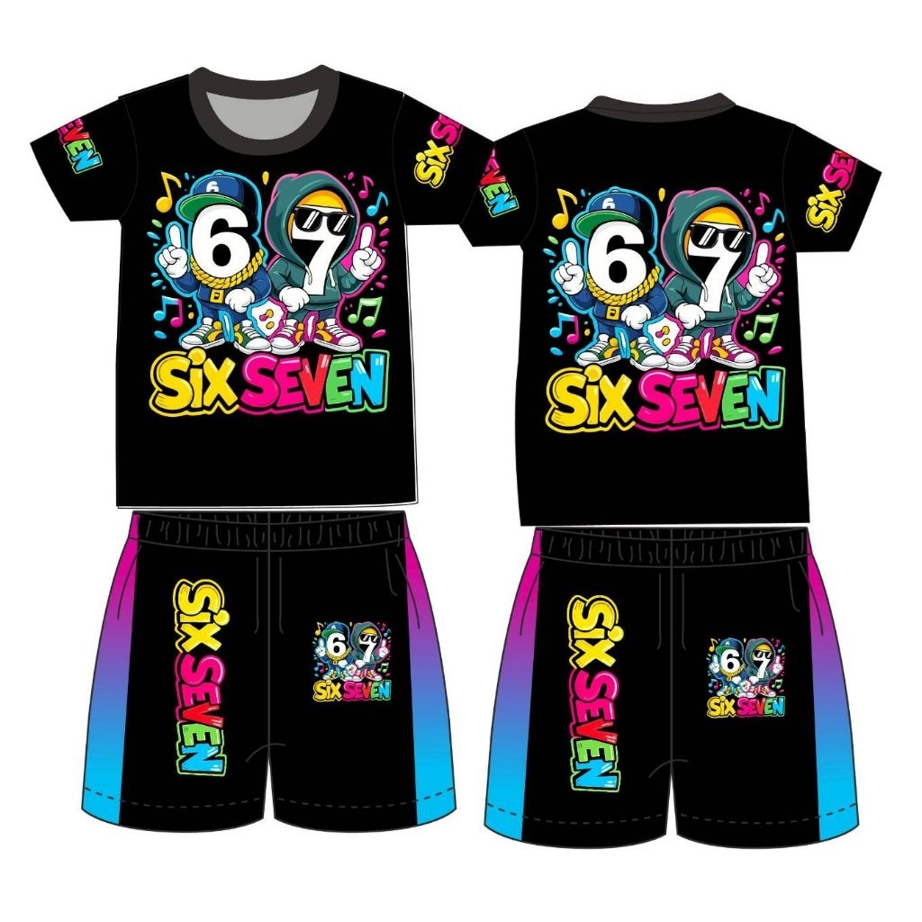 มาแรง!!ชุดเซ็ทเด็ก(ซิกเซเว่น) แขนสั้นขาสั้น พิมพ์ลายทั้งตัว2-12ปี  งานไทย