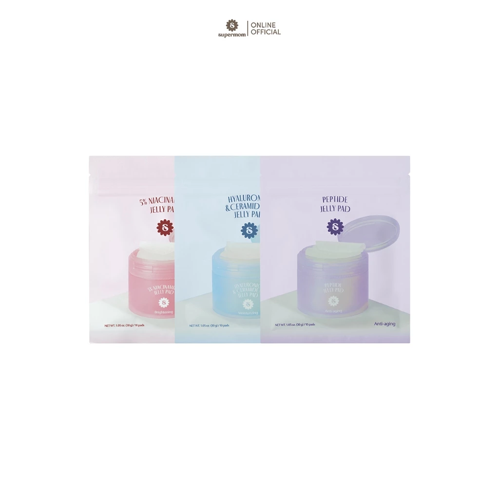 SUPERMOM | JELLY PAD เจลลี่แพด แบบซองขนาดพกพา 1ซองมี10แผ่น โทนเนอร์แพดและเป็นมินิมาร์คหน้าในตัวเดียวกัน Made in Korea