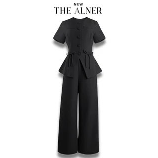 Thealner-AN752 (เซตเสื้อแขนสั้นแหวกหน้าแต่งโบว์กางเกงขายาว)