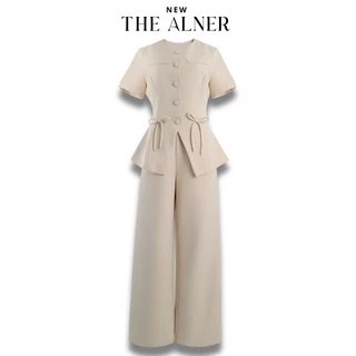 Thealner-AN752 (เซตเสื้อแขนสั้นแหวกหน้าแต่งโบว์กางเกงขายาว)