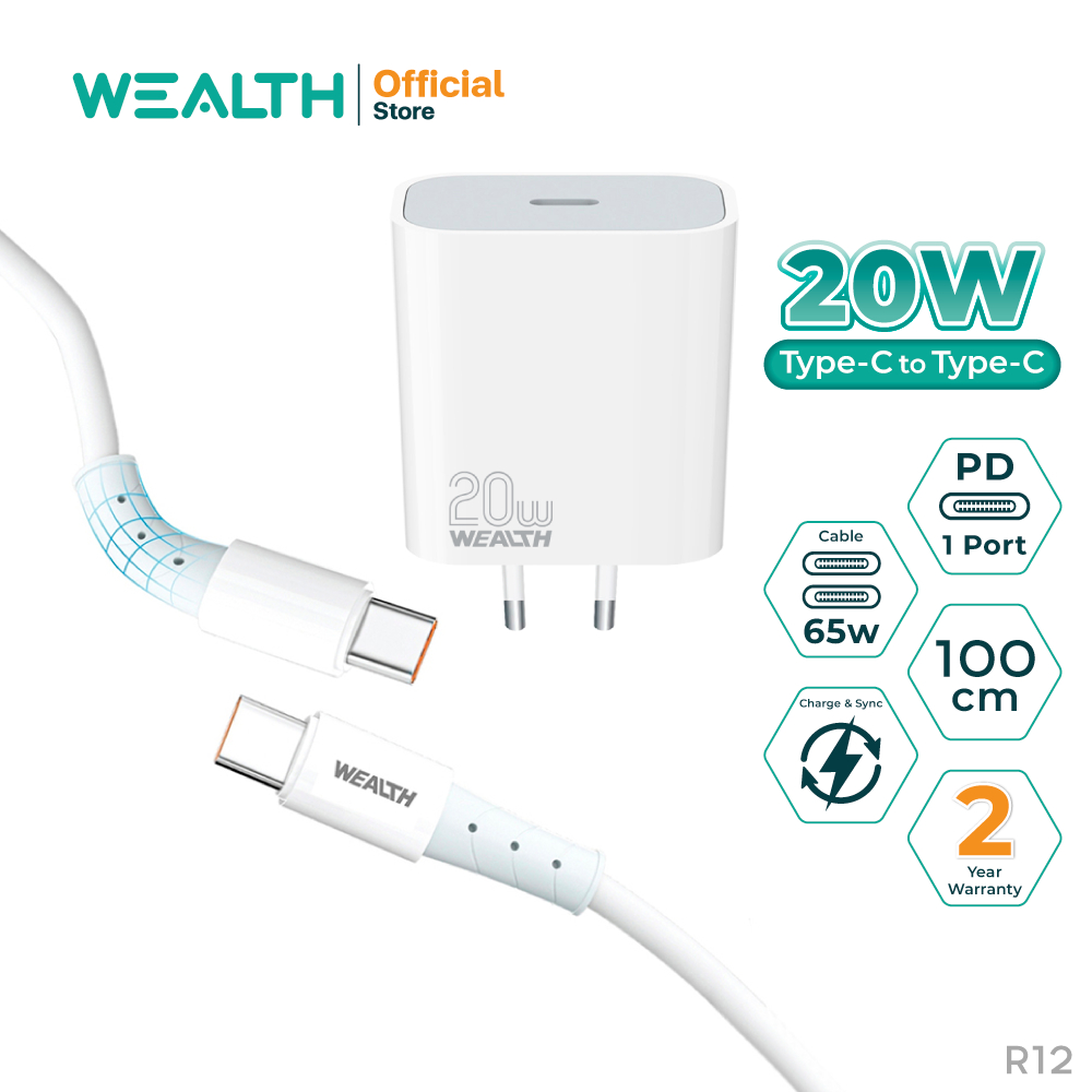 WEALTH หัวชาร์จเร็ว R12 20W PD Adapter Type-C 1 พอร์ต สีขาว ชาร์จไวเต็มสปีด