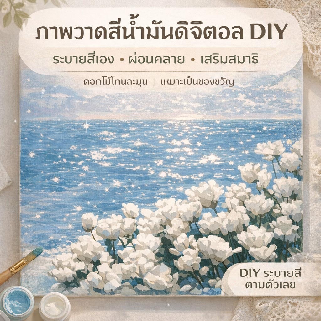 ภาพวาดสีน้ำมันดิจิตอล DIY ระบายสีตามตัวเลข ลายดอกไม้ ผ่อนคลาย เสริมสมาธิ ของขวัญ