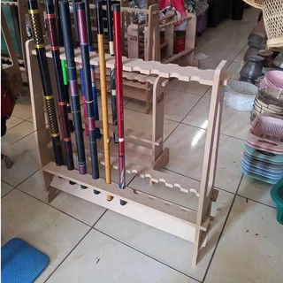 ที่วางคันเบ็ดตกปลา 5 ช่อง/10 ช่อง/20 ช่อง ประกอบง่าย โดยไม่ต้องยิงสกรู วัสดุไม้ MDF และไม้ยางพาราประสาน ผลิตจาก CNC