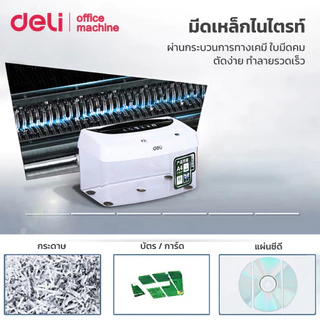 Deli เครื่องทำลายเอกสาร 4L เครื่องย่อยมือหมุน A4 CD บัตร ย่อยละะเอียด3x23mm เสียงเบา Paper Shredder