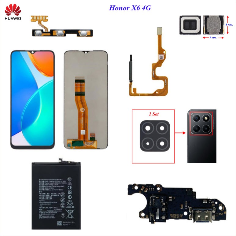 อะไหล่มือถือ Huawei Honor X6 4G,VNE-LX1,VNE-LX2,VNE-LX3/สายแพร/ลำโพงหูฟัง/กระจกเลนส์กล้อง/แบต HB4965