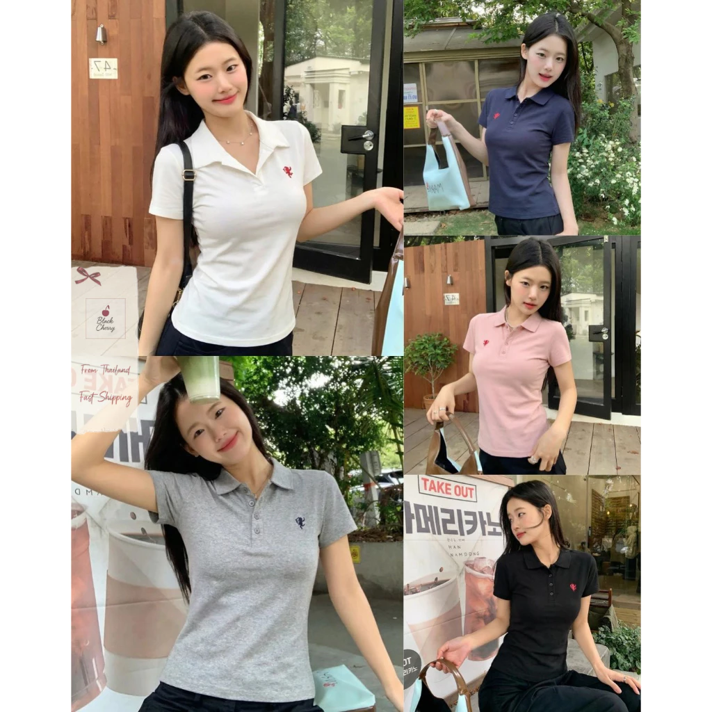 เสื้อยืดผู้หญิง คอปก แขนสั้น กระดุมหน้า ผ้านิ่ม ใส่สบาย ลุคมินิมอล เรียบหรู ทุกวัน | Black Cherry