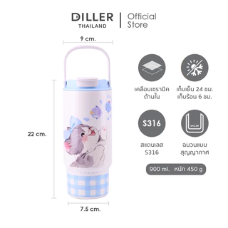 Diller Thailand แก้วน้ำสูญญากาศ เคลือบเซรามิก เก็บความเย็น-ร้อน Stainless Ceramic Thermo Flask 900ml [MLH9384]