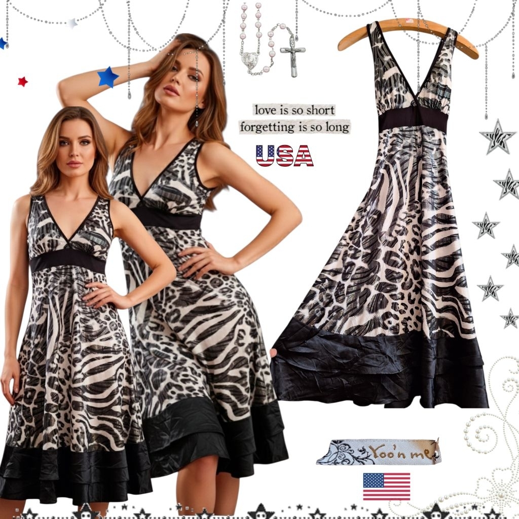 มินิเดรสม้าลายแหวกลึกอก 🇺🇸 yoo' n meไซต์sรัดรูปลายม้าลายมีสายผูกเข้ารูปมีฟองน้ำในตัว