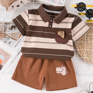 Babyonline(Y512)2K5 (ส่งด่วน1วัน) ชุดเซ็ตเสื้อคอปกกางเกงขาสั้นสุดเท่สำหรับเด็กผู้ชาย ผ้านิ่ม ระบายอากาศได้ดี