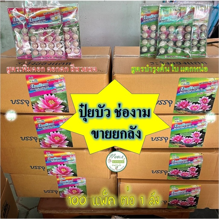 ฉลากใหม่!!! ปุ๋ยบัว 100 แผง (ยกลัง) ปุ๋ยดอกบัว ปุ๋ยไม้น้ำ ตรา ช่องาม มี 2 สูตร  คือ สูตรแตกหน่อ สมบูรณ์ และ สูตรเร่งดอก