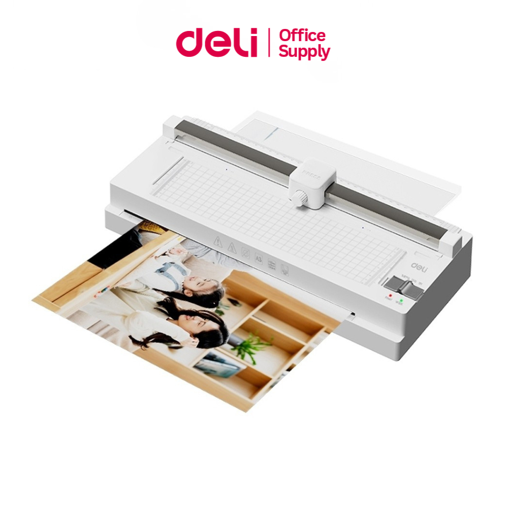 Deli เครื่องเคลือบ A3 มีที่ตัด เคลือบทั้งร้อน-เย็น เคลือบฟิล์มได้ไม่ต้องจับ เร็ว 250 มม/น. Laminator