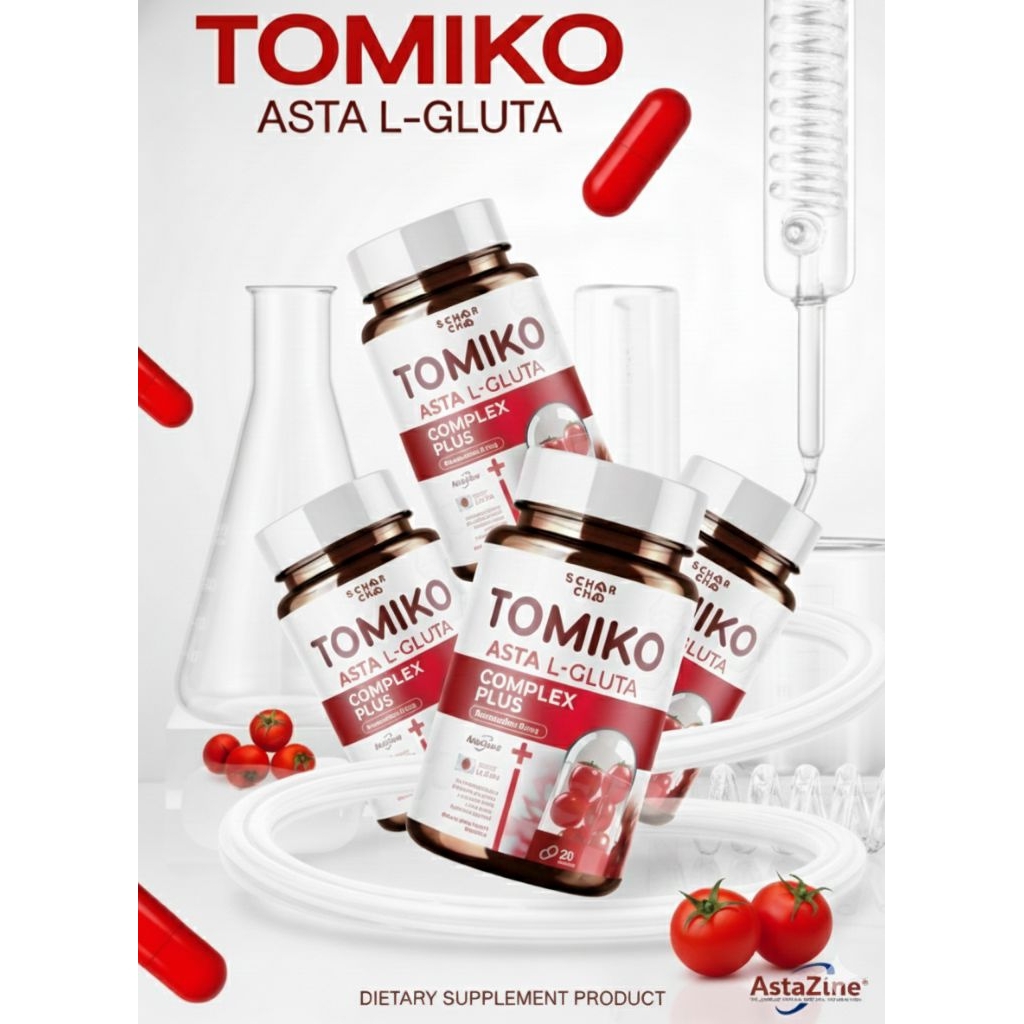 Tomiko ASTA L-GLUTA COMPLEX PLUS อาหารเสริมเร่งขาว 4กระปุก แถม1