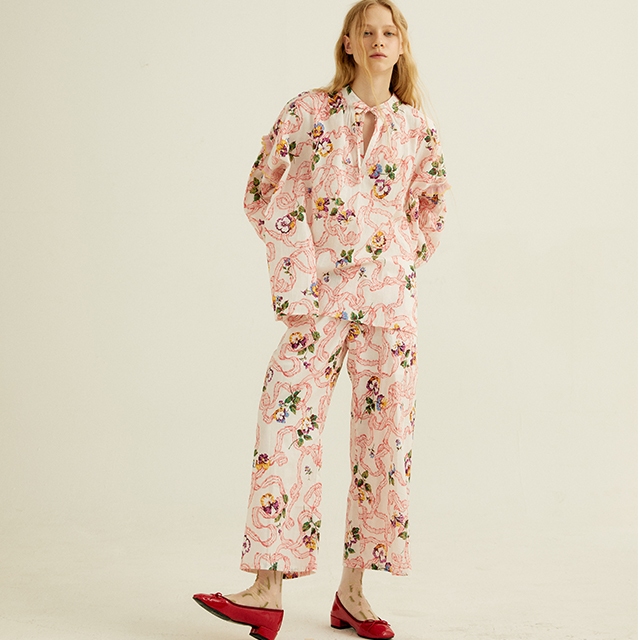 OMG! กางเกงขายาวเอวยางยืด ลายดอกไม้ VILLA