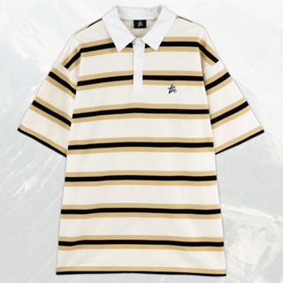 URTHE - เสื้อโปโล แขนสั้น ลายทาง รุ่น STRIPE POLO MEN