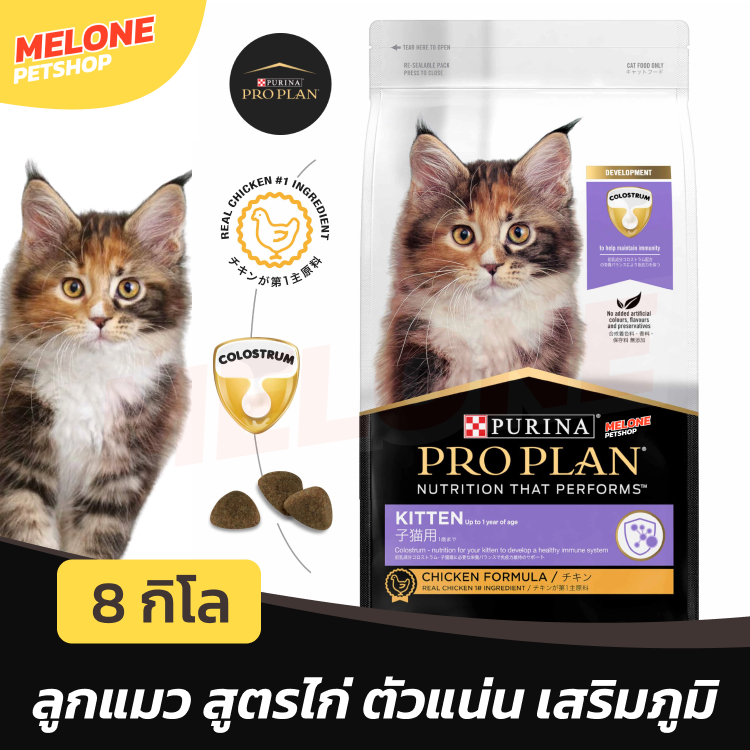 [ล็อตใหม่ กระสอบ] Purina Pro Plan Kitten โปรแพลน เพียวริน่า อาหารลูกแมว แมวเด็ก สูตร ไก่ ตัวแน่น เสริมภูมิ บำรุงขน 8 kg