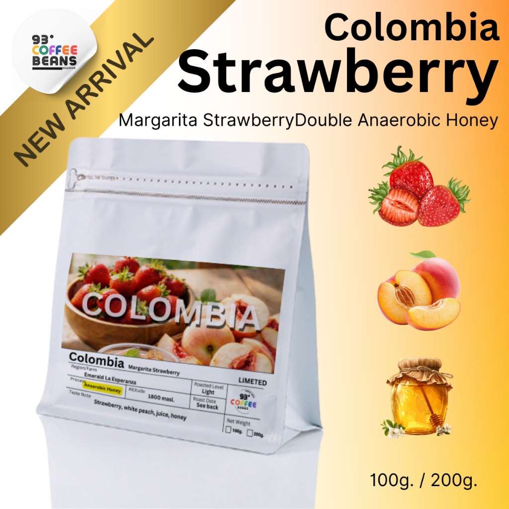 เมล็ดกาแฟคั่ว Columbia Margarita Strawberry Double Anaerobic Honey By 93 Degree Coffee