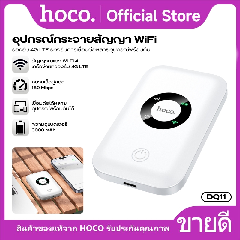 Pocket WiFi กระจายสัญญาณอินเทอร์เน็ต HOCO DQ11 รองรับ 4G มีหน้าจอ LED แสดงสถานะการทำงาน ดีไซน์กะทัดรัด พกพาสะดวก – โปรปัง
