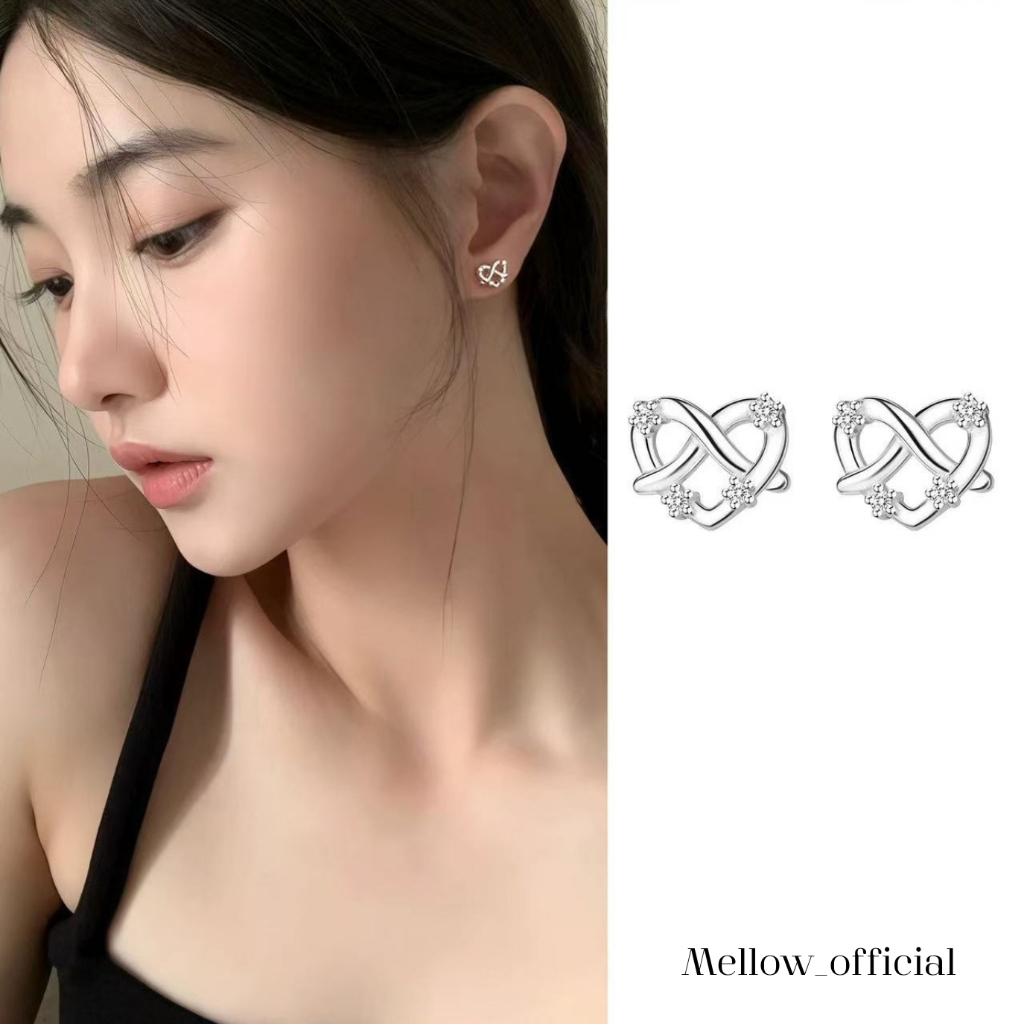 ต่างหูเงิน925 เพรซเซลฝังเพชร 🥨   มินิมอล ประดับเพชร เก๋ น่ารักมาก PM10 Mellow