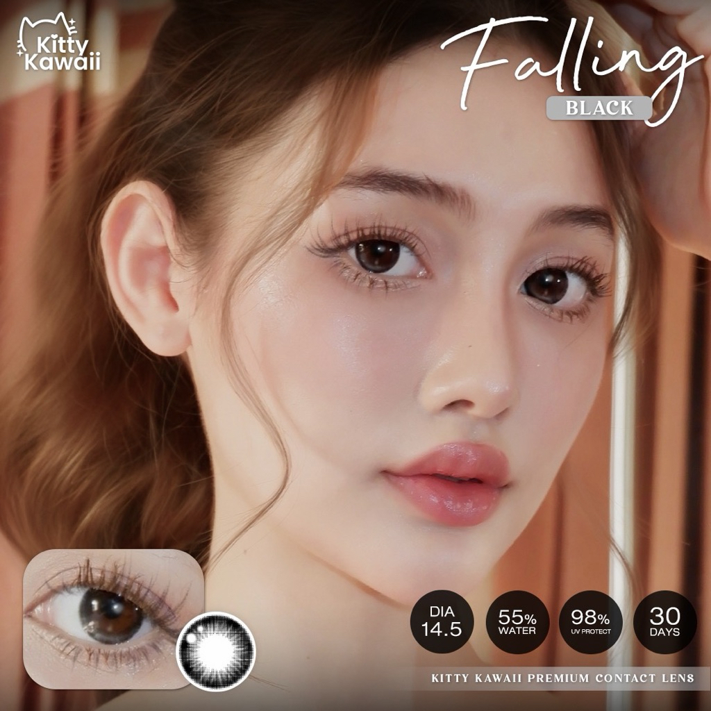 คอนแทคเลนส์ kitty kawaii Falling สีดำขนาดกลาง