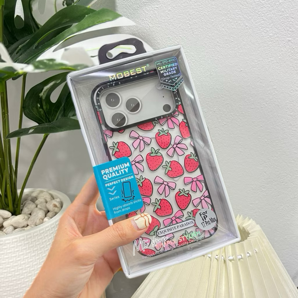 💥Mobest Case ลายสตอเบอรี่ โบว์ มีแม่เหล็กรองรับชาร์จไร้สาย สำหรับ iP 17 17pro 17promax