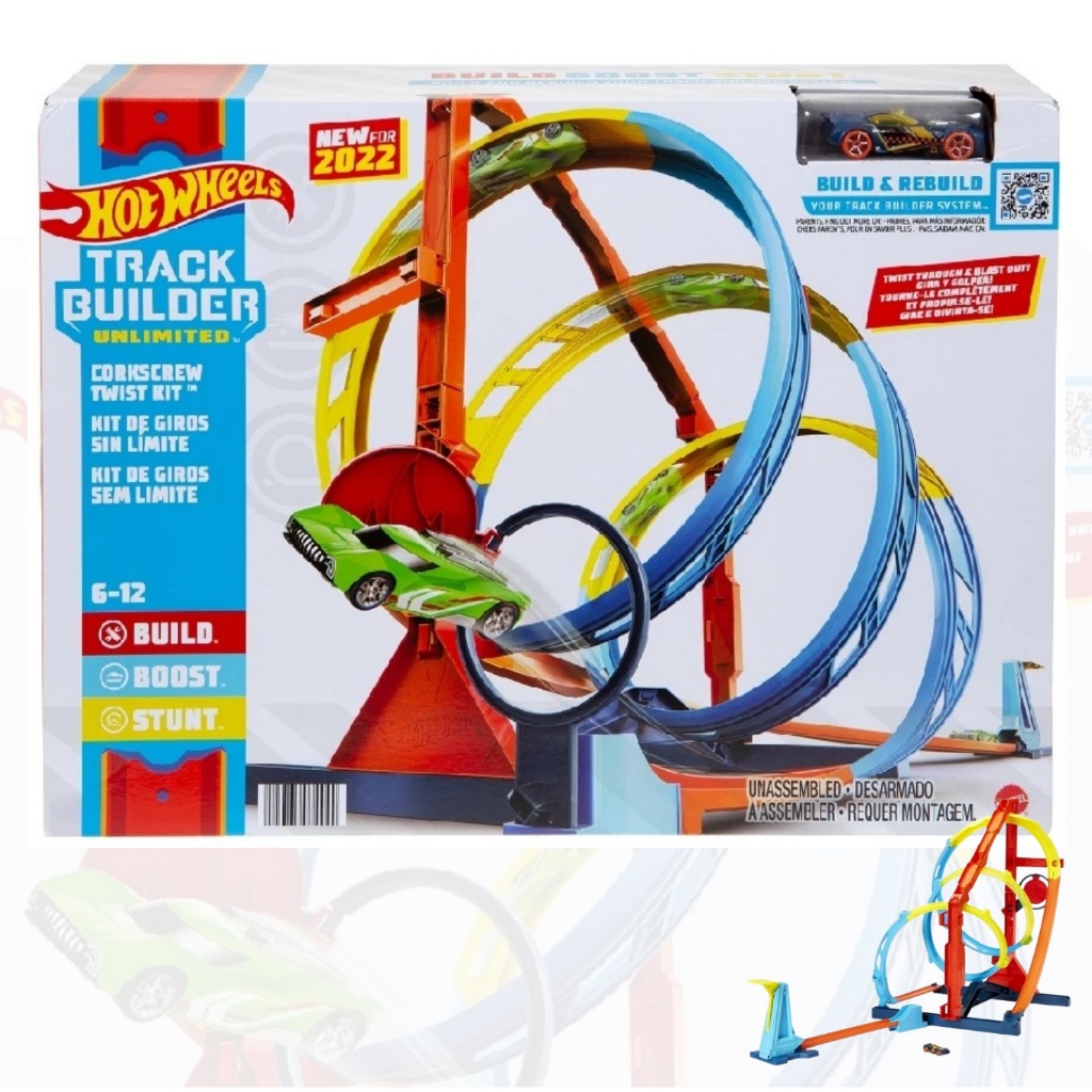 ชุดรางใหญ่ Hot Wheels Track Builder Unlimited Corkscrew Twist Kit ชุดรางแข่งรถฮอตวีลส์  ของเล่นเสริมทักษะ ‎ # HDX79