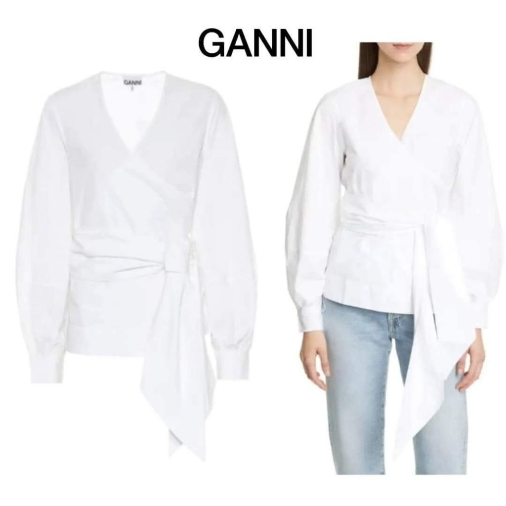 GANNI Cotton Poplin Wrap Shirt