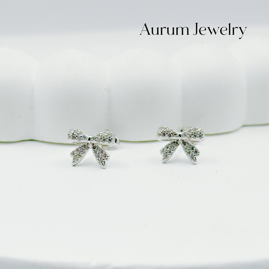 Aurum Jewelry: ต่างหูโบว์ เงินแท้ รุ่น Aurum Bow Silver Studs (ราคาต่อ 1 คู่)