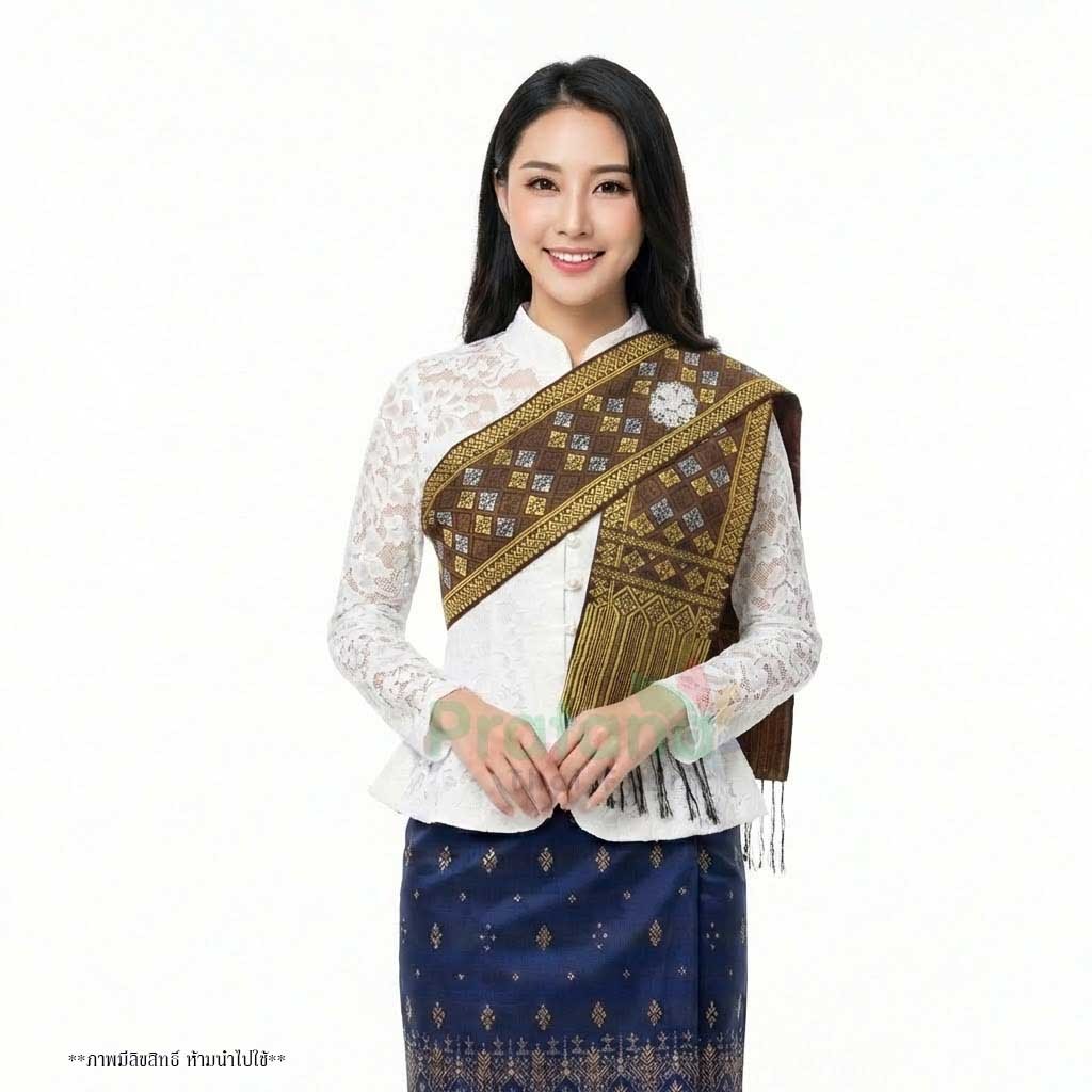 ผ้าสไบ ผ้าพาดไหล่ TY 1-20 งานพื้นเมือง ลายทอกะทัดรัด ตกแต่งสวยงาม ใช้ร่วมชุดไทย งานพิธี งานแสดง