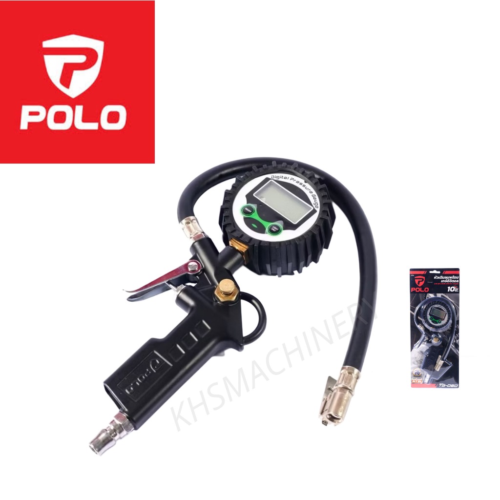 POLO หัวเติมลมพร้อมเกจ์วัดลมแบบดิจิตอลอย่างดี ยาว 38 ซม รุ่นTG-06D แรงดัน 10 บาร์ (145PSI) หน้าจอดิจิตอล (โปโล)