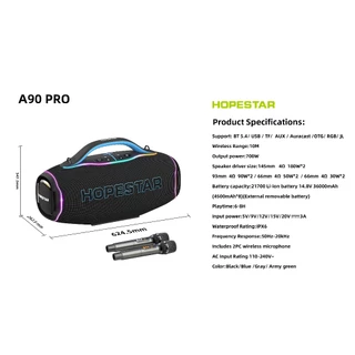 HOPESTAR A90 PRO ลำโพงบลูทูธ ปาร์ตี้ 700W ไมค์ลอย เลือกได้ ปรับเสียง 5 ระดับ ชิป AI Party Speaker