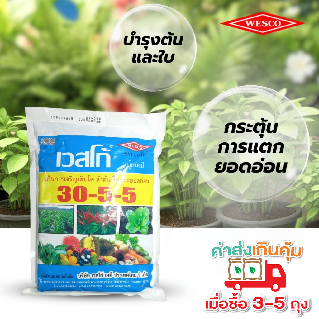 ปุ๋ยเกล็ด เวสโก้ สูตร ปุ๋ย 30 5 5 บำรุงต้น ใบ แตกยอดเร็ว ต้นสมบูรณ์โตไว ปุ๋ย 1 กิโลกรัม