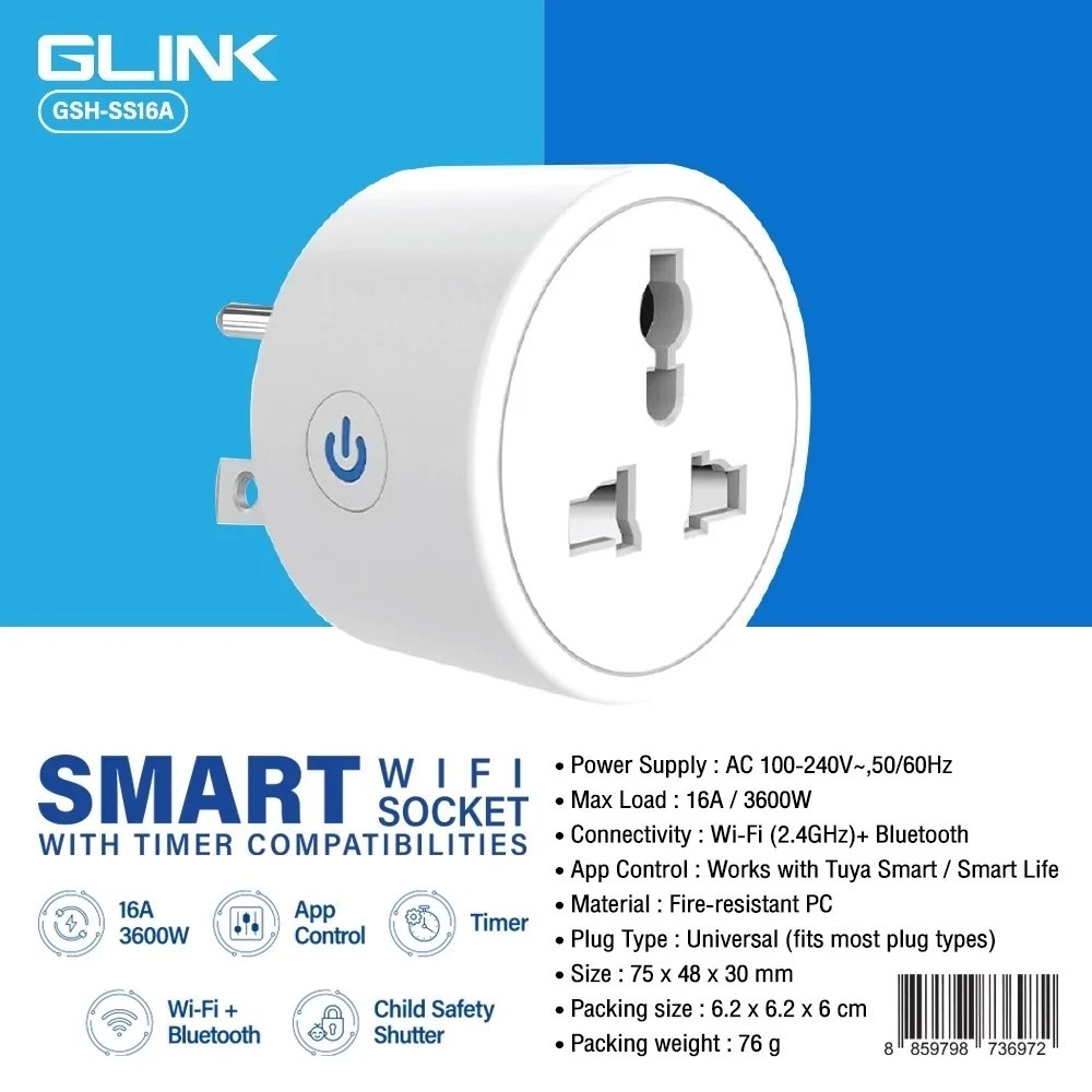 Smart Plug Wi-Fi ปลั๊กไฟอัจฉริยะ WiFi 16A รุ่น GSH-SS16A (Smart WiFi Socket 16A/250V)