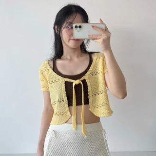 MOMOKA.KNIT🍑 เสื้อคลุมแขนสั้นผูกโบว์หน้า🌺
