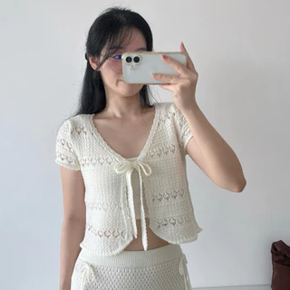 MOMOKA.KNIT🍑 เสื้อคลุมแขนสั้นผูกโบว์หน้า🌺