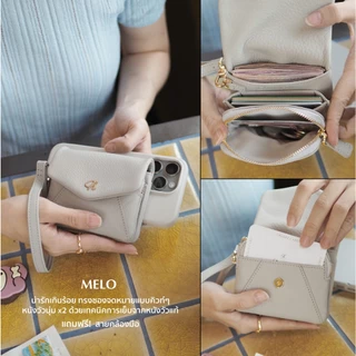 ใบสั้นขนาดเหมาะมือ ฟรี!สายคล้องมือ Melo น่ารักเกินร้อยทรงซองจดหมายนุ่มx2 หนังวัวแท้ Charin bag
