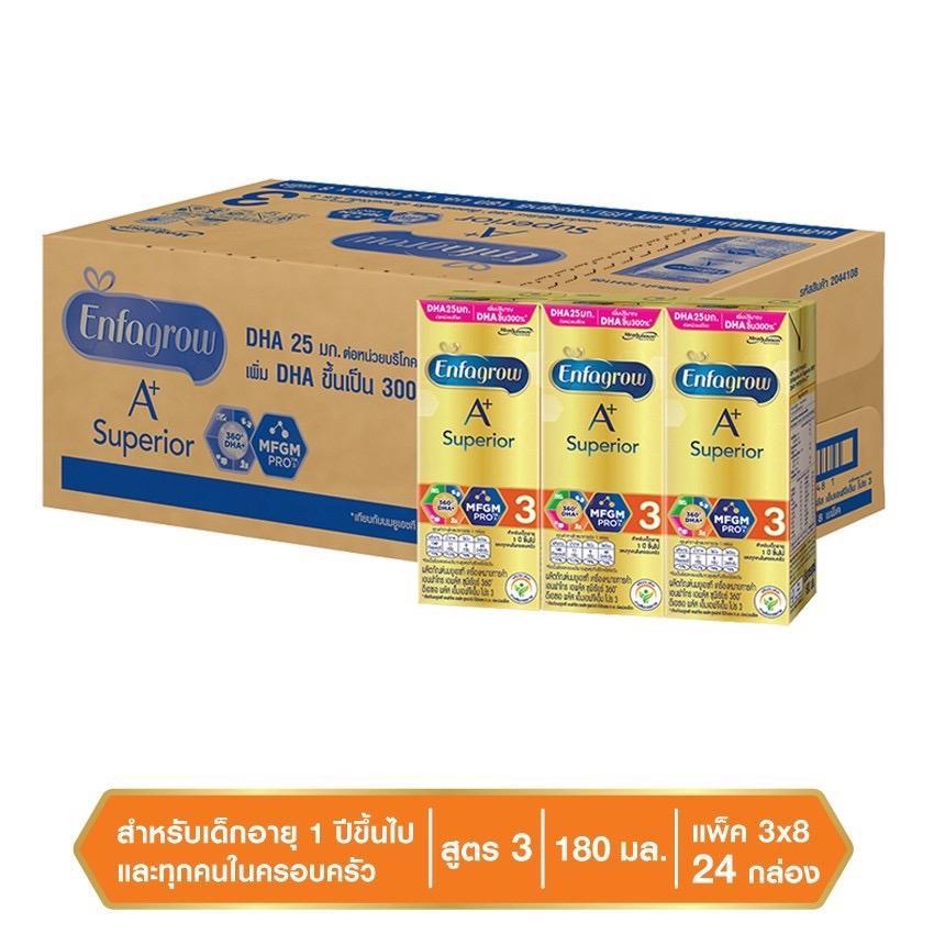 24 กล่อง นมยูเอชที Enfagrow A+ Superior สูตร 3 รสจืด 180 มล.