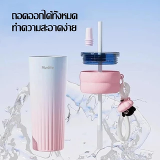 ฟางถ้วยเก็บความร้อน การเคลือบเซรามิก จุขนาดใหญ่ 316 สแตนเลส พร้อมหลอด แก้วกาแฟ ถ้วยน้ำความ 700ML-241