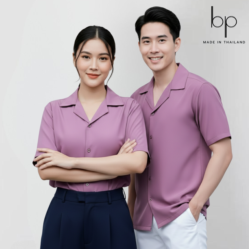 เสื้อเชิ้ตแขนสั้นสีม่วง UNISEX ทรงOversize ใส่สบายผ้าไม่ร้อน ไซส์M-6XL"