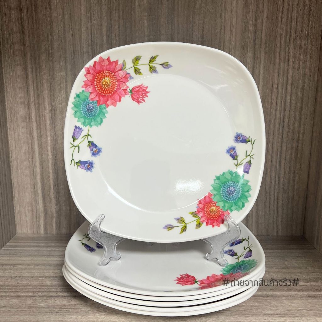 จานเมลามีน 9 นิ้ว ก้นลึก ทรงเหลี่ยม ลายดอกไม้ สีสวย เนื้อหนา คุณภาพดี(ชุด 6 ใบ)(พร้อมส่งจากไทย) - รูปที่ 3