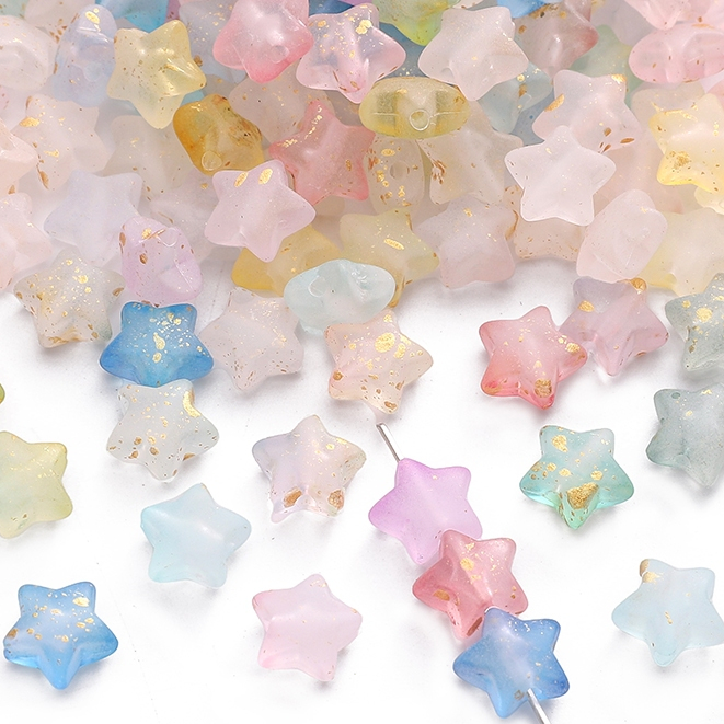 ลูกปัดดาวห้าแฉกอะครีลิคด้านแวววาวสีทอง 10x9mm 50 ชิ้น/แพ็ค สำหรับ DIY งานเครื่องประดับทำสร้อยข้อมือและสร้อยคอ