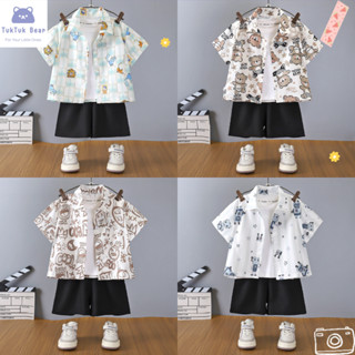 ชุดฮาวายเด็ก ชุดเสื้อเชิ้ตเด็ก พิมพ์ลายการ์ตูน ระบายอากาศดี …