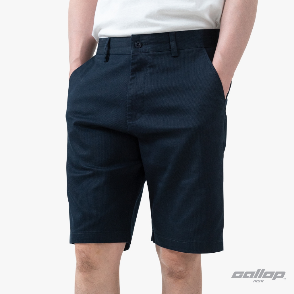 GALLOP : Men’s Striped shorts pants กางเกงชิโน่ขาสั้นผู้ชาย สี Deep Navy - กรม (GAS26SR03002)