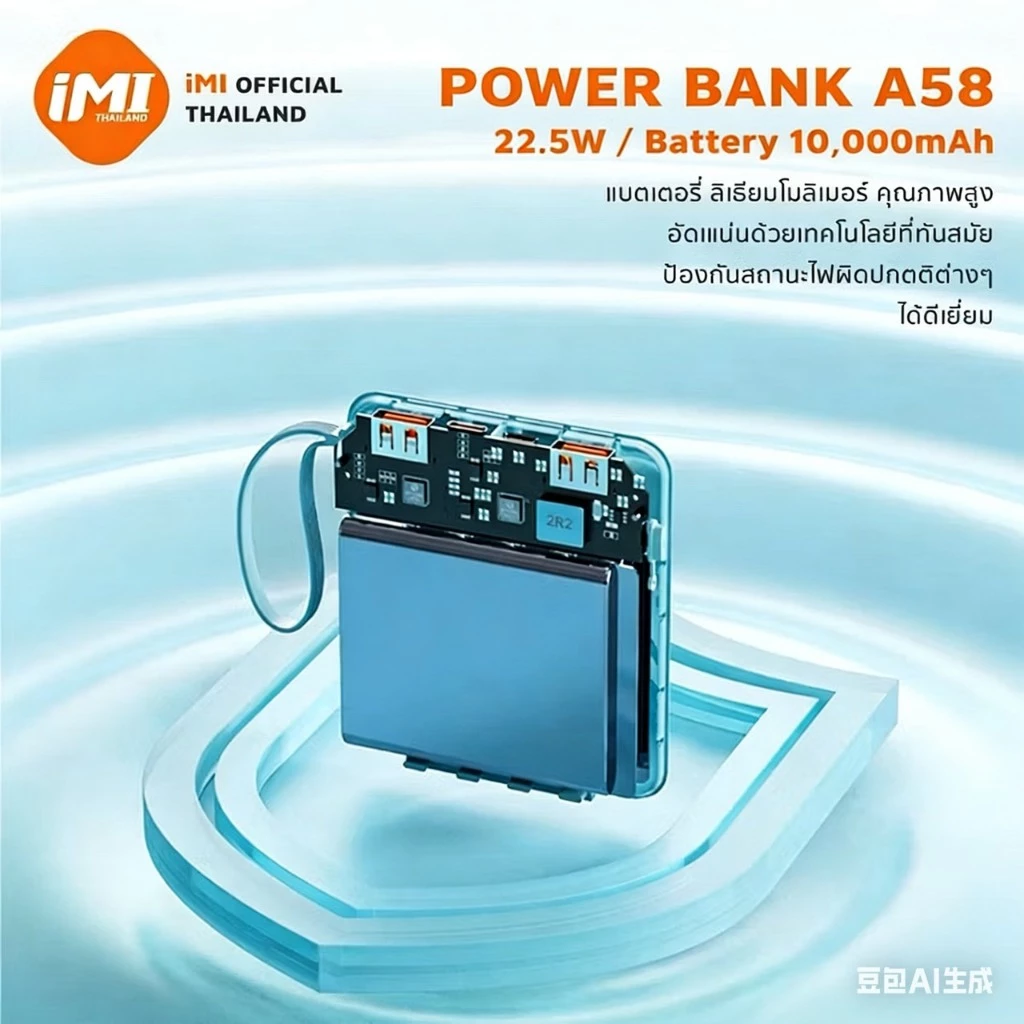 iMI power bank 10000mAh ชาร์จเร็ว22.5W มีสายชาร์จในตัว พาวเวอร์แบงค์ ขึ้นเครื่องได้ รับประกัน1ปี thumbnail 6