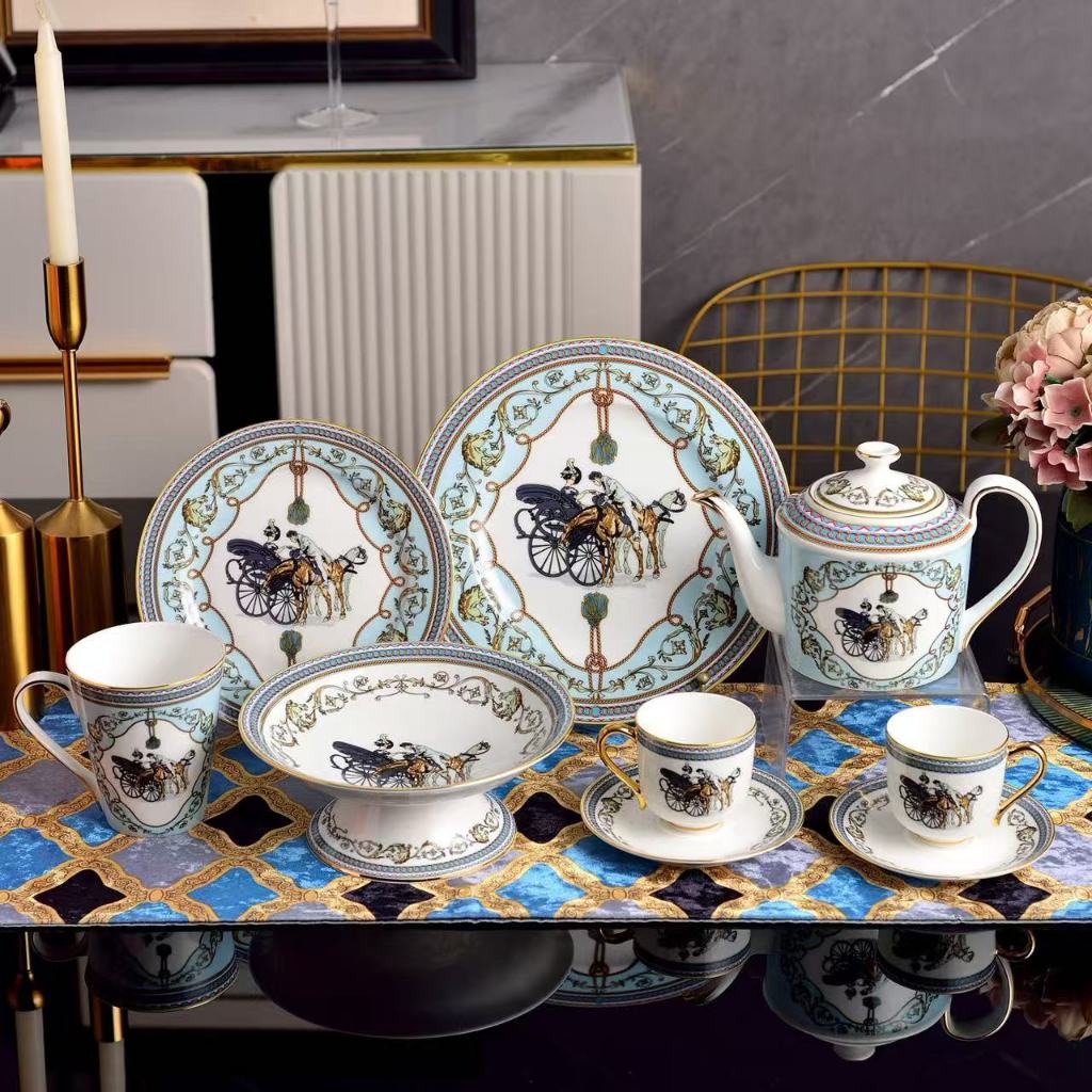 Hermes noblewoman series bone china tableware Western style plates, mugs, high footed plates, coffee