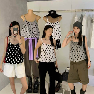 ส่งด่วน 🛵 𝐖𝐆.𝐖𝐄 8620 เสื้อสายเดี่ยวลายจุด ชายเสื้อรูดจั๊มเนื…