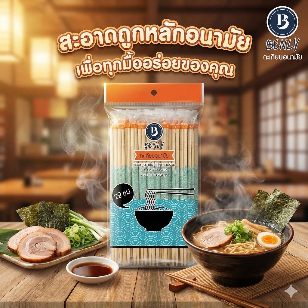Benly เบนลี่ ตะเกียบอนามัย 22 ซม.60 คู่/แพค.