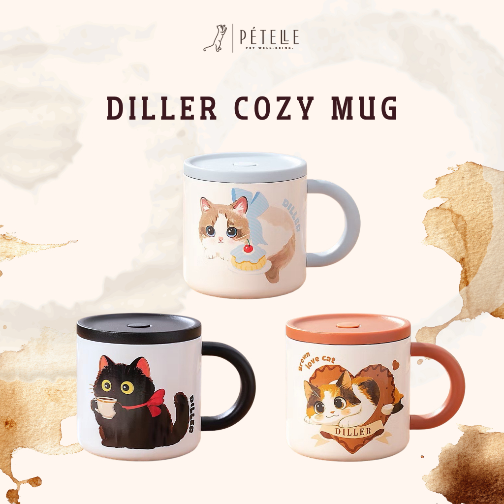DILLER COZY MUG | แก้วเก็บอุณหภูมิ 300ml ลายแมว พร้อมฝาปิด